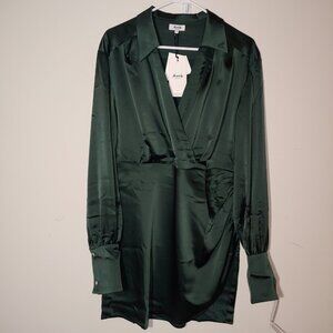 Avra Milano Agata Mini Dress Long Sleeves Size XL Dark Green